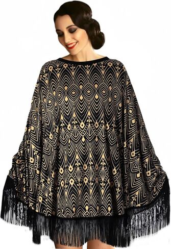 1920s Flapper Shawl for Women Vintage Fringe Lace Poncho Cape for Evening Dresses Roaring 20's Party Costume in Saudi Arabia