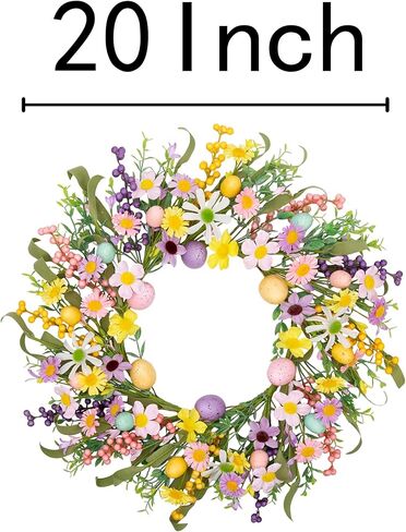 20 بوصة إكليل عيد الفصح للباب الأمامي إكليل زهرة الربيع مع بيض ملون زينة عيد الفصح للهدايا حفلة عطلة نافذة جدار المنزل in Kuwait