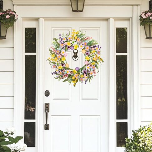 20 بوصة إكليل عيد الفصح للباب الأمامي إكليل زهرة الربيع مع بيض ملون زينة عيد الفصح للهدايا حفلة عطلة نافذة جدار المنزل in Kuwait