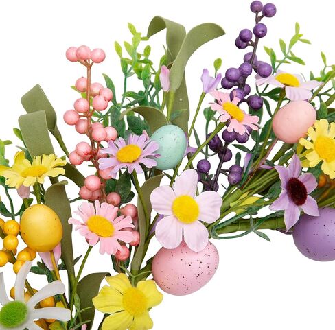 20 بوصة إكليل عيد الفصح للباب الأمامي إكليل زهرة الربيع مع بيض ملون زينة عيد الفصح للهدايا حفلة عطلة نافذة جدار المنزل in Kuwait