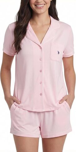 U.S. Polo Assn. Summer Pajamas for Women - Short Sleeve Button Up Top and PJ Shorts Set - Lounge Sets for Women in Kuwait