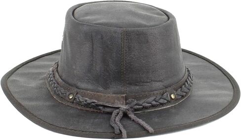 American Bison Crushable Cowboy Hat – Flat Brim Cowhide Leather Hat with Braided Band & Chin Strap in Kuwait
