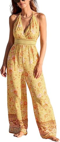 CUPSHE Women's Jumpsuits, Summer Sleeveless Lace Trim Floral Print Wide Leg Casual with Pockets Vacation Outfits in Saudi Arabia