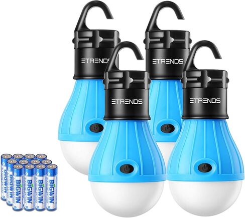 Compact LED Lantern Tent Camp Light Bulb for Camping Hiking Fishing Emergency Lights, Battery Powered Portable Lamp, 4 Count, Batteries Not Included (Black) in Saudi Arabia