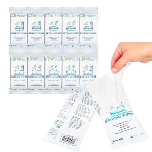 Care Touch Cleaning Wipes - Body Wipes for Adults - No Rinse, Cleansing Shower Wipes - Disposable Bathing Wipes - Great for Camping, Gym and Travel (80 Bath Wipes, 10 pack of 8 Wipes) in Kuwait