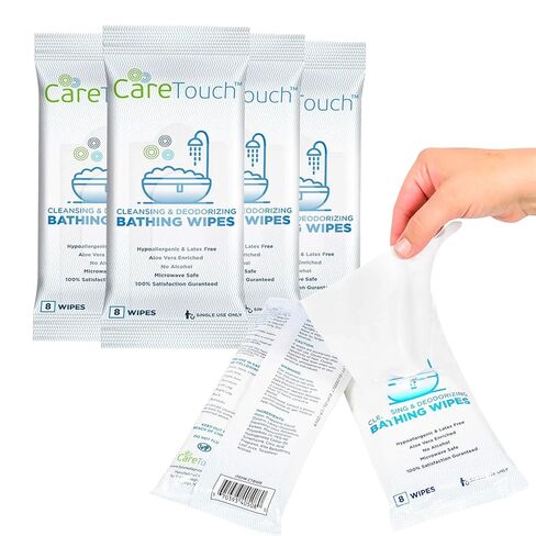 Care Touch - 80 Count Disposable Skin Cleaning Wipes, Hypoallergenic, Aloe Vera Enriched, No Rinse, Cleansing Shower Wipes, Great for Travel, Gym, Camping, and More in Kuwait