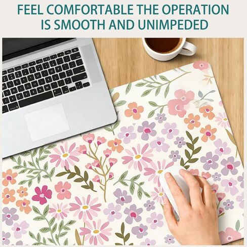 Large Floral Daisy Print Gaming Mouse Pad with Non-Slip Rubber Base - Durable Oblong Desk Mat for Keyboard,60x30 cm, Pink & Peach Flower Design, Perfect for Home & Office Use, Mouse Pads for Desk in Saudi Arabia