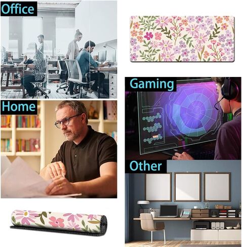 Large Floral Daisy Print Gaming Mouse Pad with Non-Slip Rubber Base - Durable Oblong Desk Mat for Keyboard,60x30 cm, Pink & Peach Flower Design, Perfect for Home & Office Use, Mouse Pads for Desk in Saudi Arabia