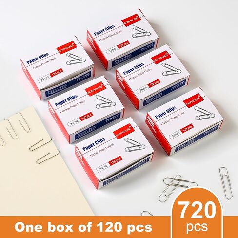 Paper Clips Medium Size Paperclips #1 Nonskid, 1-2/7 Inch Paper Clips for Office & School, Personal Use, 720 Count (6 Boxes of 120), Silver in Kuwait