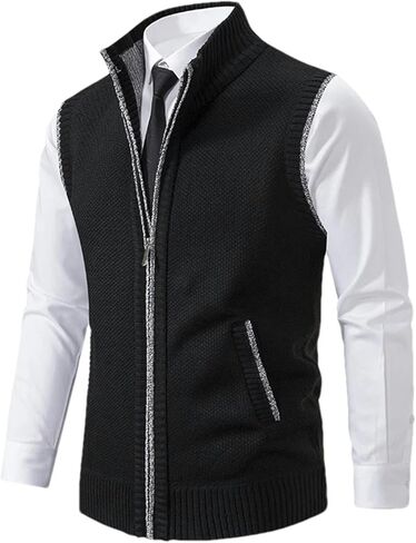 Men's Knitted Sleeveless Sweater Zipper Cardigan Turn-down Pullovers Turtleneck Sweatercoat Knit Waistcoat in Saudi Arabia