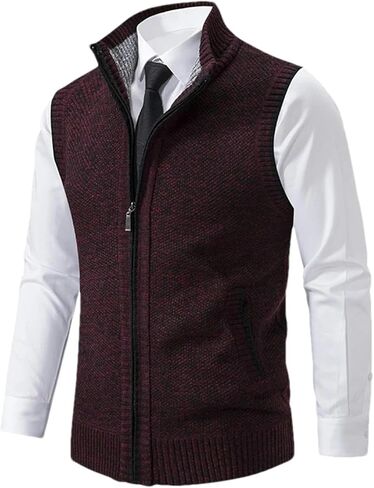 Men's Knitted Sleeveless Sweater Zipper Cardigan Turn-down Pullovers Turtleneck Sweatercoat Knit Waistcoat in Saudi Arabia