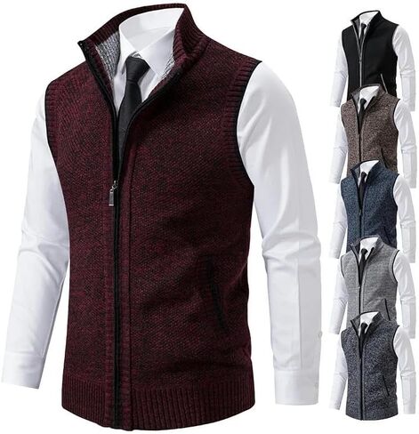 Men's Knitted Sleeveless Sweater Zipper Cardigan Turn-down Pullovers Turtleneck Sweatercoat Knit Waistcoat in Saudi Arabia