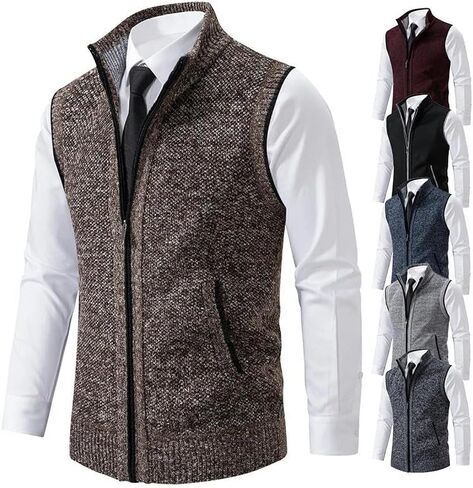 Men's Knitted Sleeveless Sweater Zipper Cardigan Turn-down Pullovers Turtleneck Sweatercoat Knit Waistcoat in Saudi Arabia