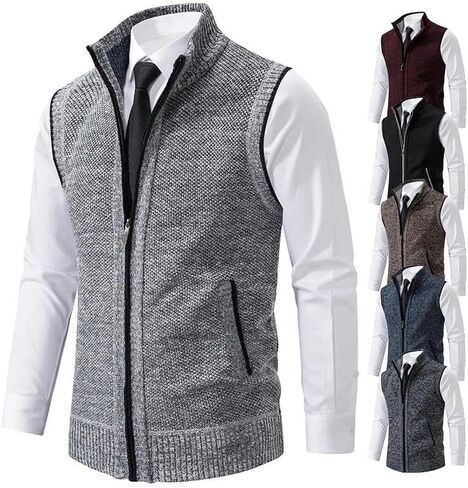 Men's Knitted Sleeveless Sweater Zipper Cardigan Turn-down Pullovers Turtleneck Sweatercoat Knit Waistcoat in Saudi Arabia
