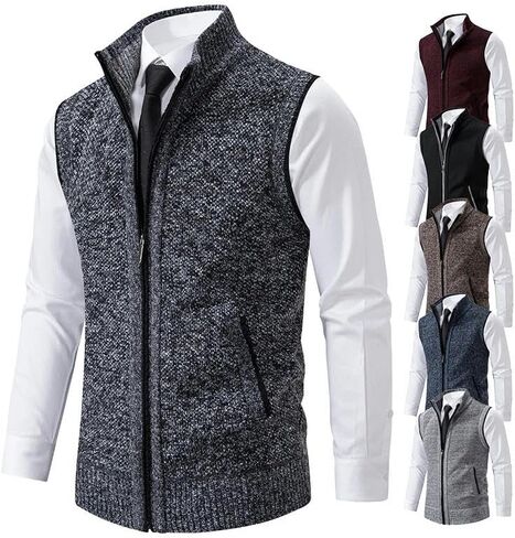 Men's Knitted Sleeveless Sweater Zipper Cardigan Turn-down Pullovers Turtleneck Sweatercoat Knit Waistcoat in Saudi Arabia