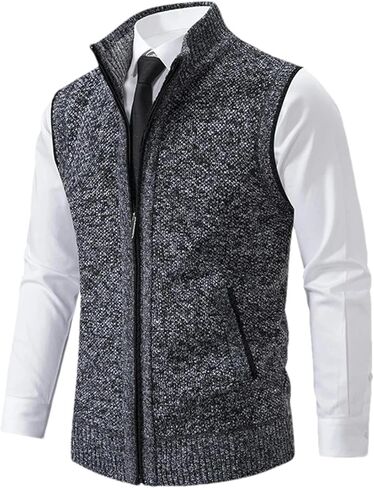 Men's Knitted Sleeveless Sweater Zipper Cardigan Turn-down Pullovers Turtleneck Sweatercoat Knit Waistcoat in Saudi Arabia