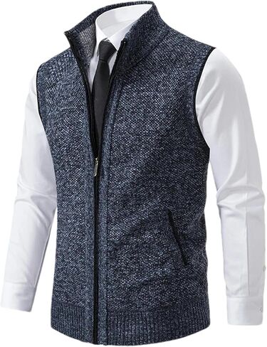 Men's Knitted Sleeveless Sweater Zipper Cardigan Turn-down Pullovers Turtleneck Sweatercoat Knit Waistcoat in Saudi Arabia