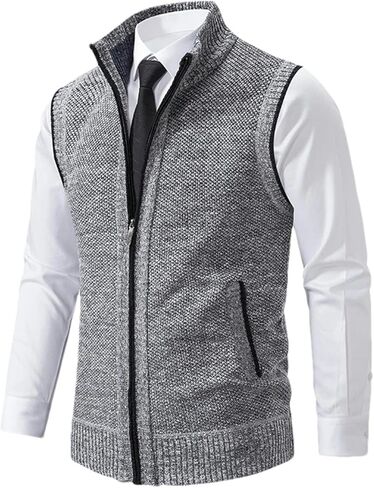 Men's Knitted Sleeveless Sweater Zipper Cardigan Turn-down Pullovers Turtleneck Sweatercoat Knit Waistcoat in Saudi Arabia