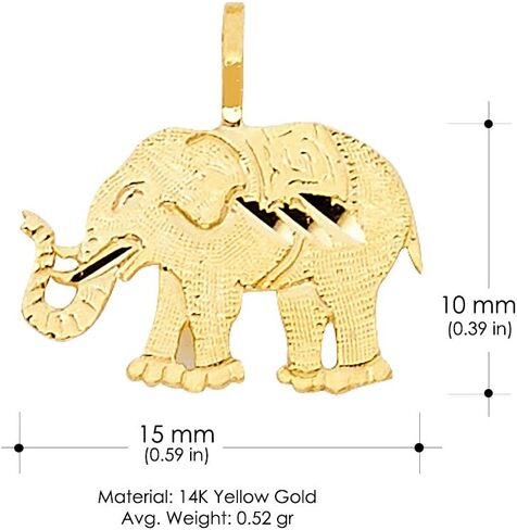 Ioka - 14K Yellow Gold Elephant Charm Tiny Pendant For Necklace or Chain in Saudi Arabia