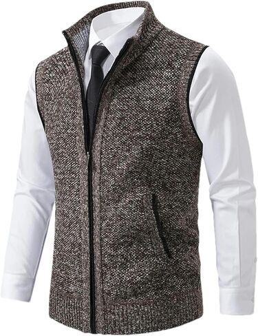 Men's Knitted Sleeveless Sweater Zipper Cardigan Turn-down Pullovers Turtleneck Sweatercoat Knit Waistcoat in Saudi Arabia