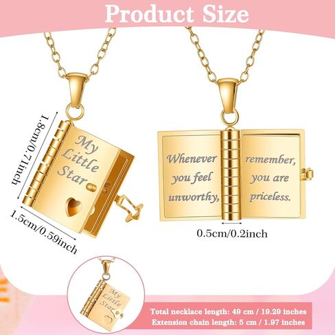 To My Daughter Book Necklace, My Incredible Daughter Book Necklace for Daughter Gifts from Mom Dad Engravable 6-Page Openable Jewelry Charm Birthday Day Gift Graduation Jewelry for Love in Saudi Arabia