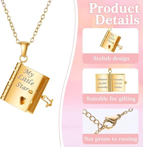 To My Daughter Book Necklace, My Incredible Daughter Book Necklace for Daughter Gifts from Mom Dad Engravable 6-Page Openable Jewelry Charm Birthday Day Gift Graduation Jewelry for Love in Saudi Arabia