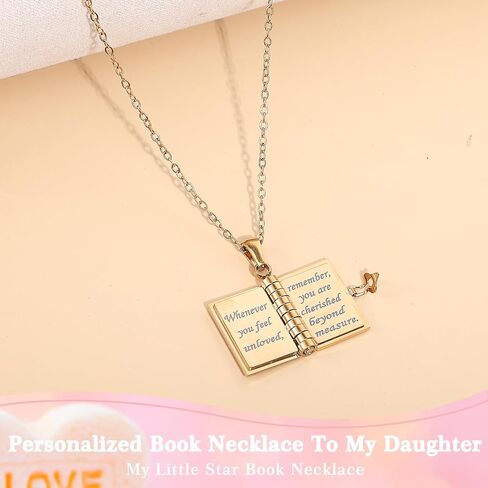 To My Daughter Book Necklace, My Incredible Daughter Book Necklace for Daughter Gifts from Mom Dad Engravable 6-Page Openable Jewelry Charm Birthday Day Gift Graduation Jewelry for Love in Saudi Arabia