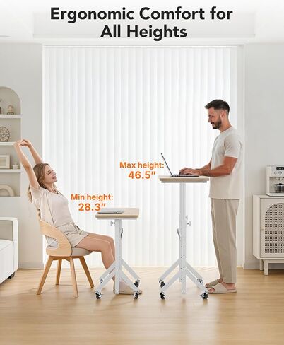 ErGear Small Standing Desk Adjustable Height, 6 Height Settings Up to 46.5″, Walking Pad Desk with Triangular Leg Design, Smooth Mobility with Lockable Wheels, Standing Desk for Walking Pad, White in Kuwait
