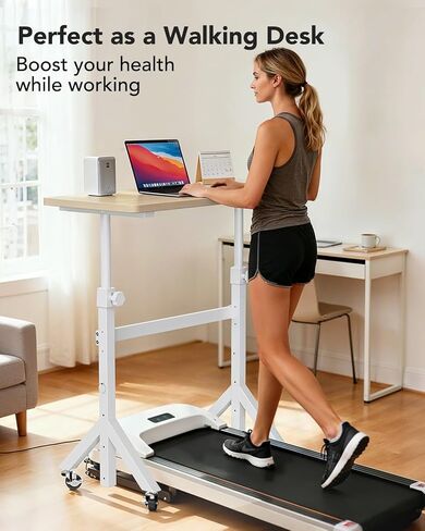 ErGear Small Standing Desk Adjustable Height, 6 Height Settings Up to 46.5″, Walking Pad Desk with Triangular Leg Design, Smooth Mobility with Lockable Wheels, Standing Desk for Walking Pad, White in Kuwait