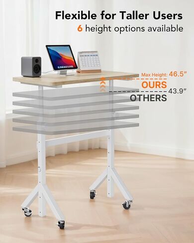 ErGear Small Standing Desk Adjustable Height, 6 Height Settings Up to 46.5″, Walking Pad Desk with Triangular Leg Design, Smooth Mobility with Lockable Wheels, Standing Desk for Walking Pad, White in Kuwait
