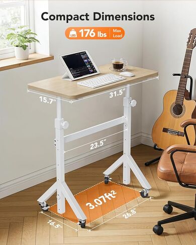 ErGear Small Standing Desk Adjustable Height, 6 Height Settings Up to 46.5″, Walking Pad Desk with Triangular Leg Design, Smooth Mobility with Lockable Wheels, Standing Desk for Walking Pad, White in Kuwait
