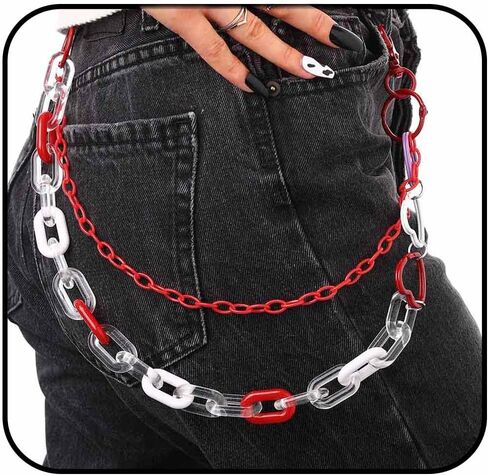 Bounzhi Cute Pants Jean Chain Layered Keychain Punk Colorful Pendants Heart Pocket Trousers Chain Hiphop Rock Wallet Chains Body Jewelry for Men and Women in Saudi Arabia
