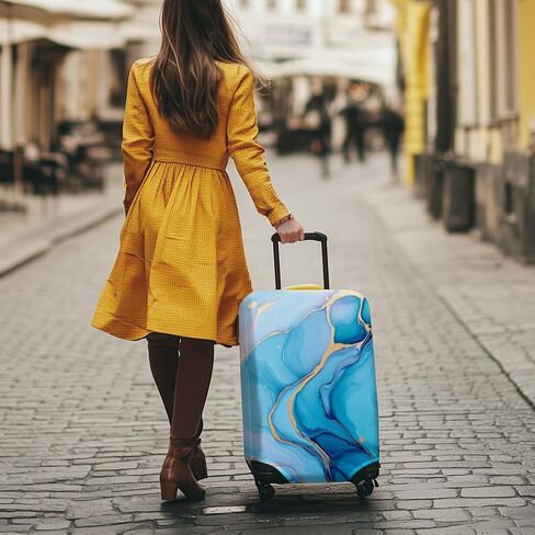 MAYJOYDIY غطاء أمتعة مذهب بموجات مذهبة فن تجريدي أغطية أمتعة مرنة حقيبة زرقاء مقاومة للغبار ومضادة للخدش وقابلة للغسل وحافظة حقيبة مقاس L مناسب للأمتعة مقاس 26-28 بوصة in Kuwait