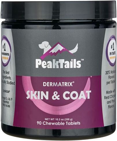 PeakTails Dermatrix, 90 Count Tablets for Dogs, Supports Healthy Skin, Shiny & Reduce Excessive Shedding, Contains MSM, Fish Oil & Omega 3 & 6 Essential Fatty Acids in Kuwait