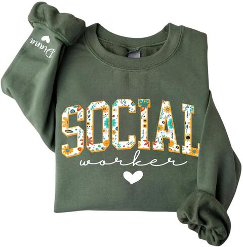 Custom Floral Social Worker Sweatshirt, School Counselor Crewneck, Therapist Pullover Sweater, Comfortable Mental Health Support Shirt, Appreciation Gift for Social Workers, Counselors in Saudi Arabia