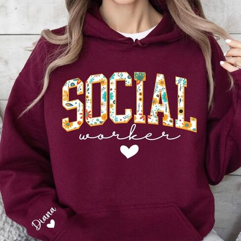 Custom Floral Social Worker Sweatshirt, School Counselor Crewneck, Therapist Pullover Sweater, Comfortable Mental Health Support Shirt, Appreciation Gift for Social Workers, Counselors in Saudi Arabia