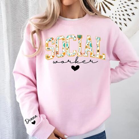 Custom Floral Social Worker Sweatshirt, School Counselor Crewneck, Therapist Pullover Sweater, Comfortable Mental Health Support Shirt, Appreciation Gift for Social Workers, Counselors in Saudi Arabia