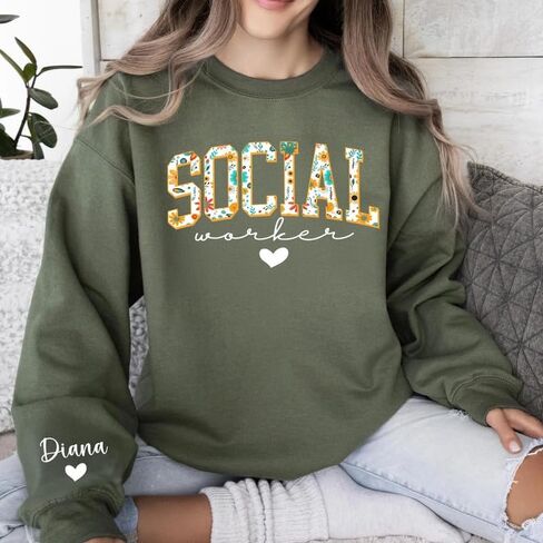 Custom Floral Social Worker Sweatshirt, School Counselor Crewneck, Therapist Pullover Sweater, Comfortable Mental Health Support Shirt, Appreciation Gift for Social Workers, Counselors in Saudi Arabia