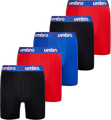 Umbro Performance Boxer Briefs for Men Pack of 6 - Breathable Comfortable Mens Boxer Briefs, Moisture Wicking Mens Underwear (US, Alpha, Large, Regular, Regular, Black/Royal/Vermillion) in Saudi Arabia