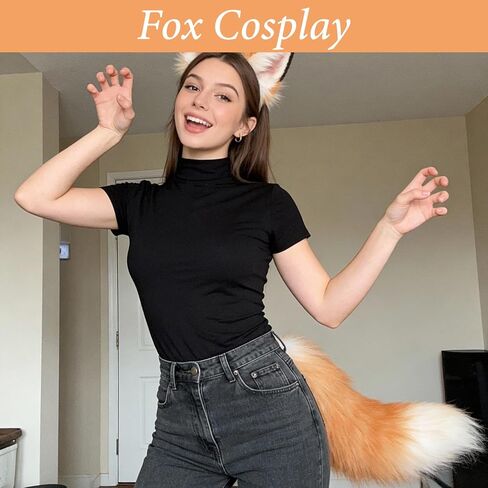 4 PCS Faux Fur Tail Keychain Set with Therian Tails - Huge 17 Inch Realistic Fox Tail Keychain Faux Fur Accessories for Cosplay, Handbags, Gifts in Saudi Arabia