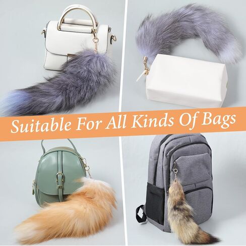 4 PCS Faux Fur Tail Keychain Set with Therian Tails - Huge 17 Inch Realistic Fox Tail Keychain Faux Fur Accessories for Cosplay, Handbags, Gifts in Saudi Arabia