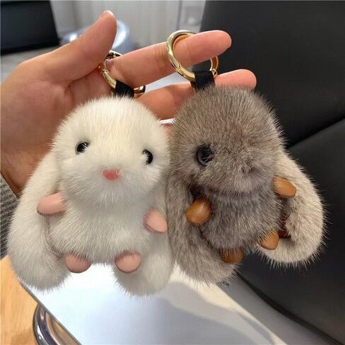Cute Fluffy Rabbit Keychain Ring Plush Pompon Bunny Bag Pendant For Couple Car Key Ring Jewelry Gifts in Saudi Arabia