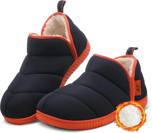 Mens Two-Tone Bootie Slippers with Memory Foam Indoor Outdoor House Shoes Slippers Men Camping Warm Slip On Slipper with Sherpa Fleece Lining in Saudi Arabia