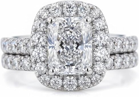 Wedding Ring Set for Women 2 CT Radiant Cut Engagement Rings Halo 925 Sterling Silver Rings with 18k White Gold Plated in Saudi Arabia