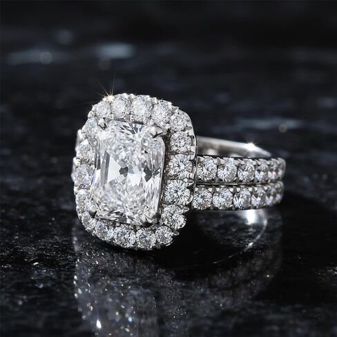 Wedding Ring Set for Women 2 CT Radiant Cut Engagement Rings Halo 925 Sterling Silver Rings with 18k White Gold Plated in Saudi Arabia