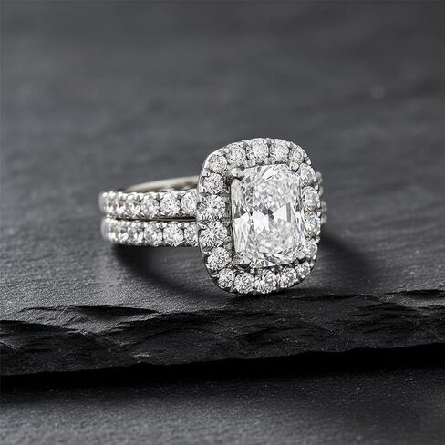 Wedding Ring Set for Women 2 CT Radiant Cut Engagement Rings Halo 925 Sterling Silver Rings with 18k White Gold Plated in Saudi Arabia
