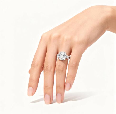 Wedding Ring Set for Women 2 CT Radiant Cut Engagement Rings Halo 925 Sterling Silver Rings with 18k White Gold Plated in Saudi Arabia