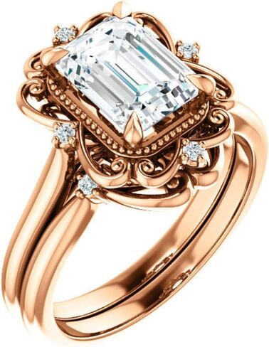 1CT-4CT Emerald Cut VVS1 Colorless Moissanite Engagement Ring Set, Wedding/Bridal Ring Set, Vintage Antique Anniversary Promise Gifts for Her, Sterling Silver, 10K/14K/18K Solid Gold in Kuwait