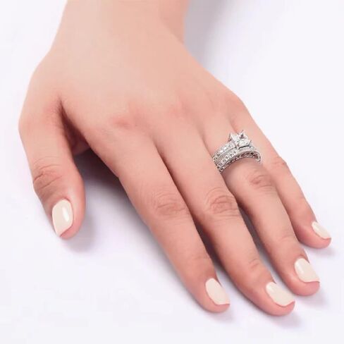 Vintage Art Deco 2-Piece Wedding Ring Set, 1 Carat Princess Cut Simulated Diamond Engagement Ring, 925 Sterling Silver, 14k White Gold Plated in Saudi Arabia