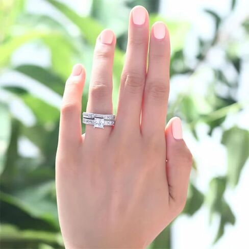 Vintage Art Deco 2-Piece Wedding Ring Set, 1 Carat Princess Cut Simulated Diamond Engagement Ring, 925 Sterling Silver, 14k White Gold Plated in Saudi Arabia